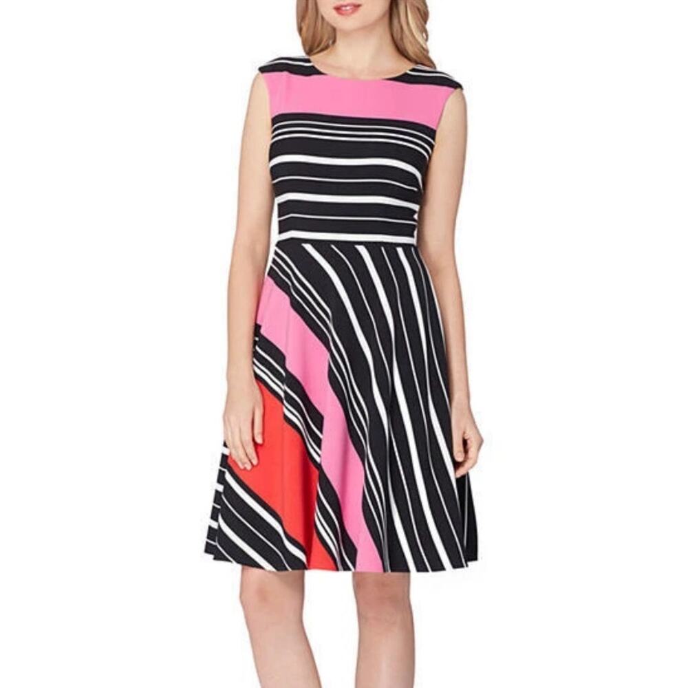 Tahari ASL NWT Colorful Striped Knee Length Fit & Flare Sleeveless Dress Size 10 - Picture 1 of 9